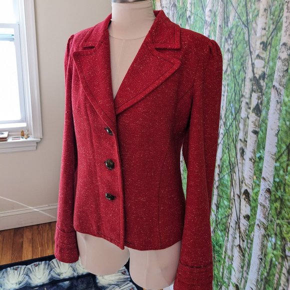 Petro Zillia Vintage Y2K Wool Blend Nubby Woven Wide Lapel Blazer in Faded Red - Picture 15 of 15